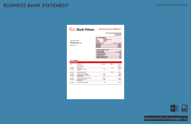 Bank Pekao S. A. Unternehmensabrechnung – Beispielansicht (Word und PDF)